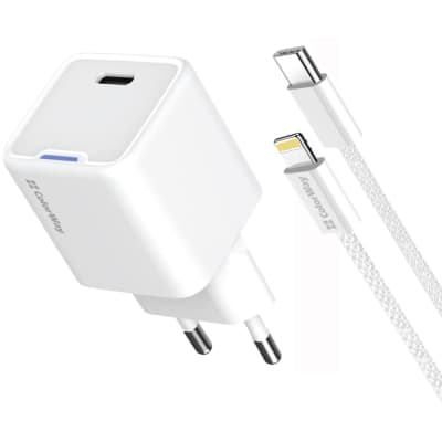 Зарядний пристрій ColorWay C101D GaN Mini 20W PD PPS USB-C + cable USB-C to Lightning white (CW-CHS059PDL-WT)