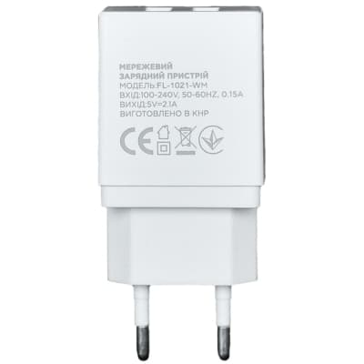 Зарядний пристрій Florence 2USB 2A + microUSB cable white (FL-1021-WM)