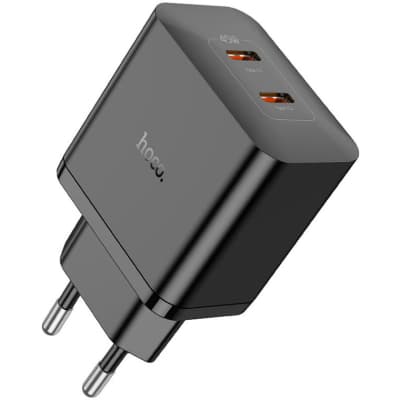 Зарядний пристрій HOCO N35 Streamer 2xUSB-C PD45W GaN Black (6931474797193)