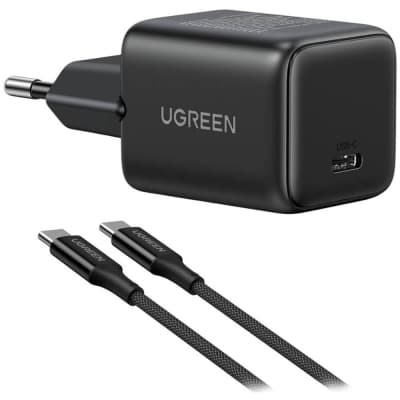 Зарядний пристрій Ugreen USB-C PD30W GaN + cable USB-C to USB-C black (65012)