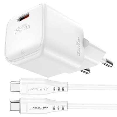 Зарядний пристрій Acefast USB-C 30W Gan A77 mini + USB-C cable Fast Charger White (6974316282853)