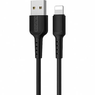 Дата кабель USB 2.0 AM to Lightning 1.0m 2A PVC BX16 black BOROFONE (6957531099512)