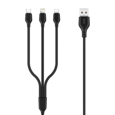 Дата кабель USB 2.0 AM to Lightning + Micro 5P + USB-C 1.0m 2.1A black XO (NB103-3in1-1-BK)