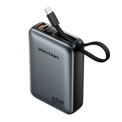 Батарея універсальна VENTION 20000mAh 45W PD, PPS, Bi-Directional Charging Cable, Black (FHGH0)