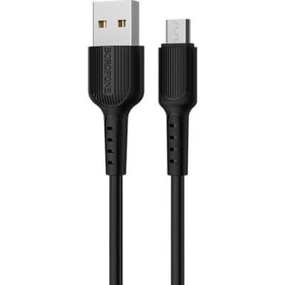 Дата кабель USB 2.0 AM to Micro 5P 1.0m 2A PVC BX16 black BOROFONE (6957531099499)