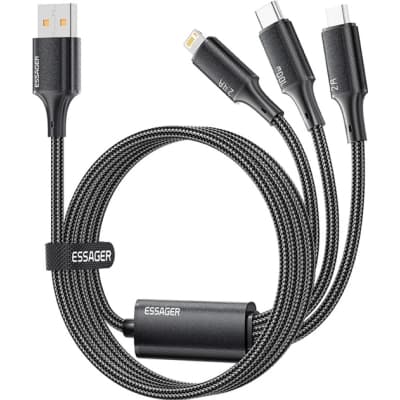 Дата кабель USB 2.0 AM to Lightning + Micro 5P + USB-C 1.2m 100W Essager (EXCMTL-JJ01-P)