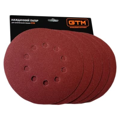 Наждачний папір GTM круг з отворами 215мм Р-80, липучка, 5шт. (SZL225FV P80)