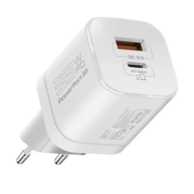 Зарядний пристрій Promate 33W USB-C + USB-A (powerport-33.white)