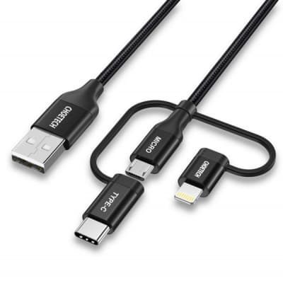 Дата кабель USB 2.0 AM to Lightning + Micro 5P + USB-C 1.2m MFI Choetech (IP0030-BK)