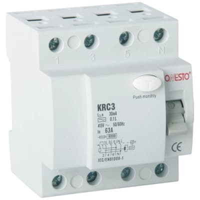 Диференційне реле (ПЗВ) ONESTO 3п+N 16А RCD 30mA, тип AC (KRC3) (5612.)