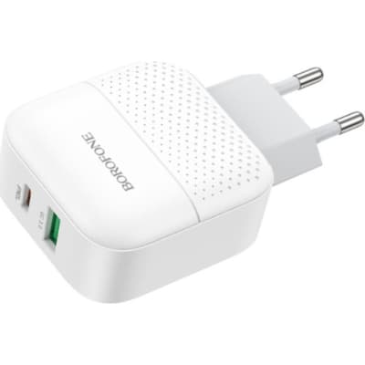 Зарядний пристрій BOROFONE BA46A USB-C PD + USB QC3.0 18W white (6931474727343)