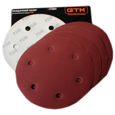 Наждачний папір GTM круг з отворами 215мм Р-150, липучка, 5шт. (SZB225V P150)
