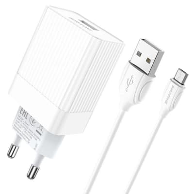 Зарядний пристрій BOROFONE BA47A USB QC3.0 18W + cable USB to Micro 5P white (6931474728302)