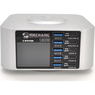Зарядний пристрій MECHANIC 5xUSB-C PD + 5xUSB QC3.0 + Wireless Charging 15W LED indication 200W black (X-Power Plus-200W)