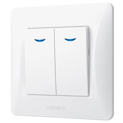 Вимикач Videx BINERA 2кл з підсвічуванням білий (VF-BNSW2L-W)