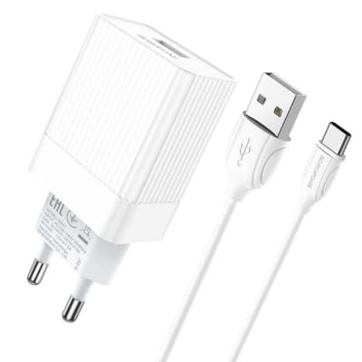 Зарядний пристрій BOROFONE BA47A USB QC3.0 18W + cable USB to USB-C white (6931474728319)