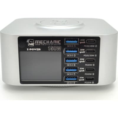 Зарядний пристрій MECHANIC 5xUSB-C PD + 5xUSB QC3.0 + Wireless Charging 15W LED indication 150W black (X-Power-150W)