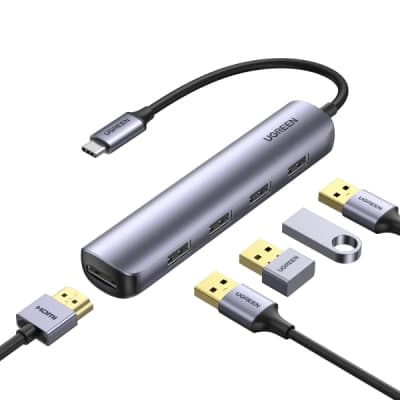 Концентратор Ugreen USB-C to 4xUSB 3.0 + HDMI CM417 gray (20197)