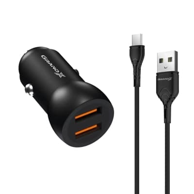 Зарядний пристрій Grand-X 2,4A, 12-24V, 2USB + cable USB -> TypeC, Cu, 1m (CH-26TC)