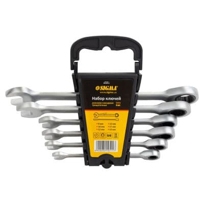Ключ Sigma ріжково-накидний тріскачковий 6шт (8,10,12,13,17,19мм) CrV satine (6010511)