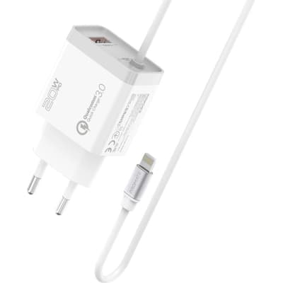 Зарядний пристрій Promate 20W PD Lightning + USB QC3.0 (icharge-pdqc3.white)