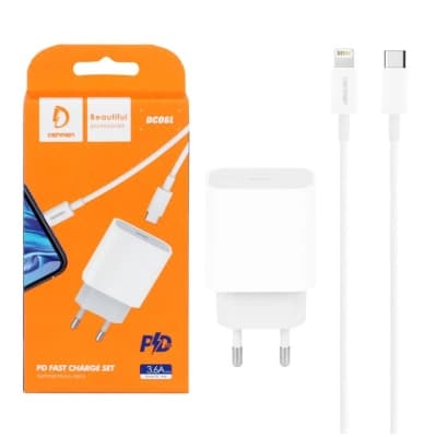 Зарядний пристрій Denmen USB-C PD20W 3.6A + cable USB-C to Lightning white (DM-DC06L-WH)
