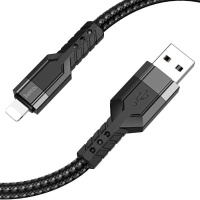 Дата кабель USB 2.0 AM to Lightning 1.2m 2.4A nylon aluminum U110 black HOCO (6931474770561)