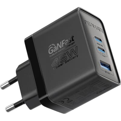 Зарядний пристрій Promate powerport-45 2xUSB-C PD + USB-A QC 45W Black (powerport-45.black)