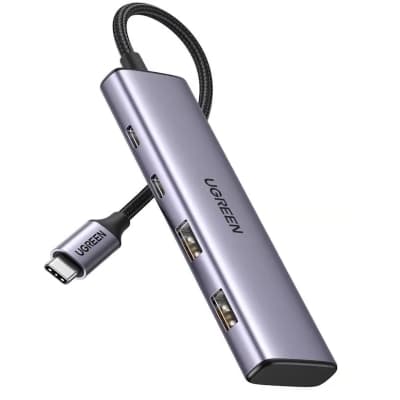 Концентратор Ugreen USB-C to 2xUSB 3.0 + 2xUSB-C CM473 gray (15395)