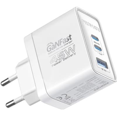Зарядний пристрій Promate powerport-45 2xUSB-C PD + USB-A QC 45W White (powerport-45.white)