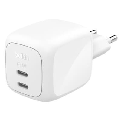 Зарядний пристрій Belkin 2xUSB-C PD67W GaN PPS white (WCH020KQWH)