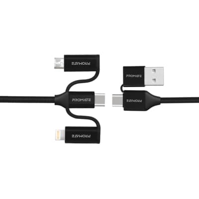 Дата кабель USB 2.0 AM to Lightning + Micro 5P + USB-C pentapower.black Promate (pentapower.black)