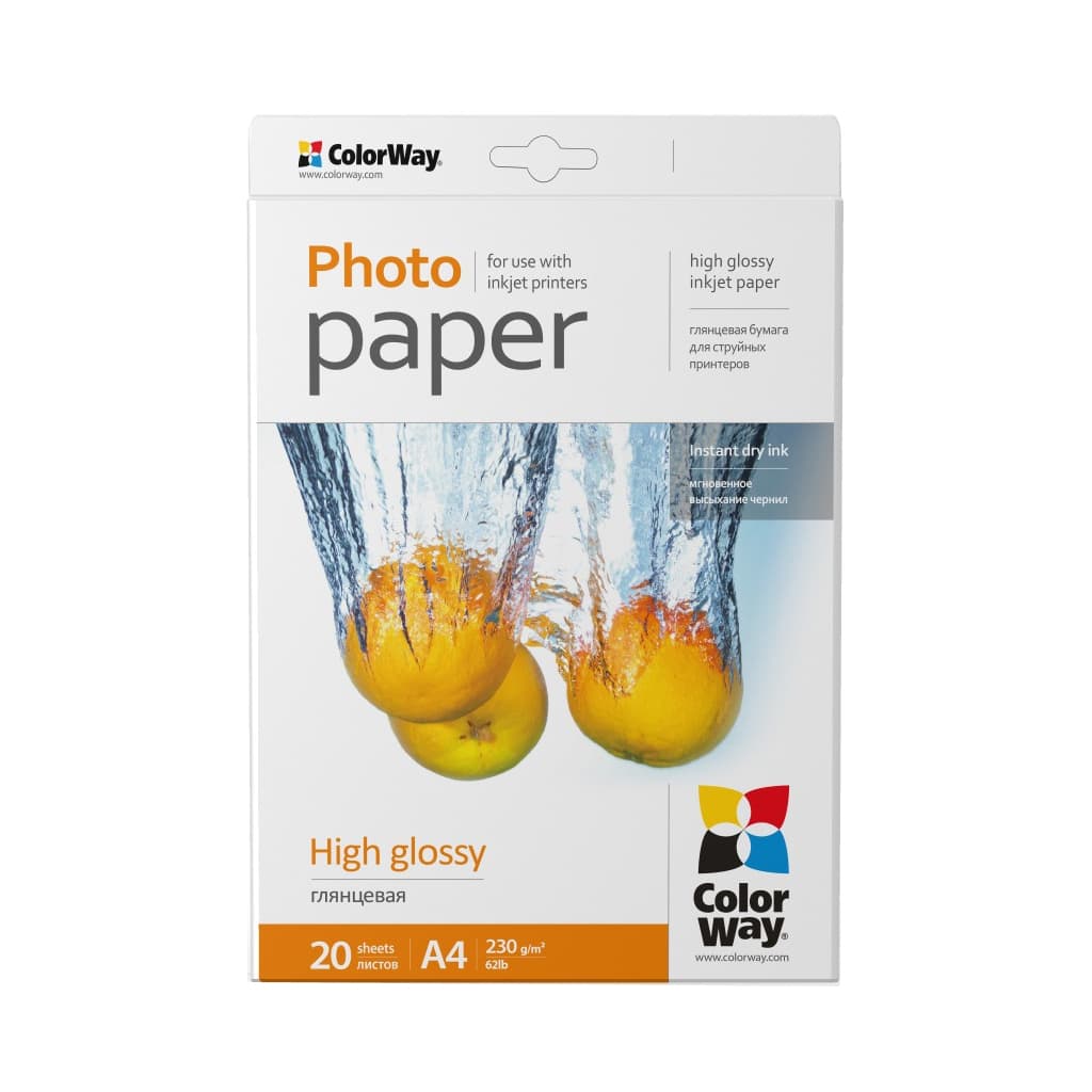 Фотопапір ColorWay A4 230г Glossy 20ст (PG230020A4)