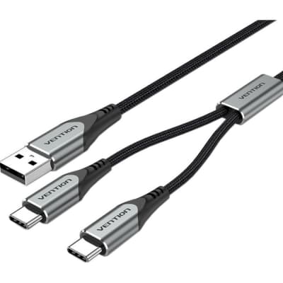 Дата кабель USB 2.0 AM to 2хUSB-C M 1.0m 2.4А 480Mbps Aluminum VENTION (CQOHF)