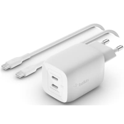 Зарядний пристрій Belkin 2xUSB-C PD65W GaN PPS + cable USB-C to USB-C 2.0m White (WCH013VF2MWH-B6)