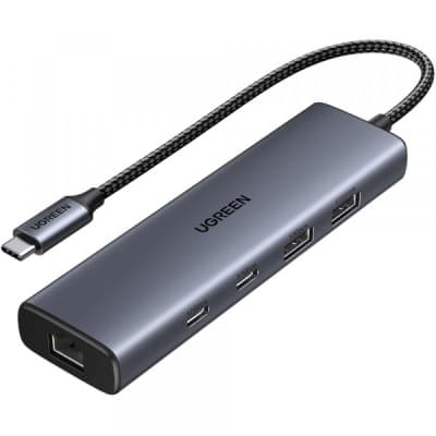 Концентратор Ugreen USB-C to 1xUSB-A 3.2 + 1xUSB-A 2.0 + 2xUSB-C 3.2 + RJ45 + PD CM512 gray (45320)