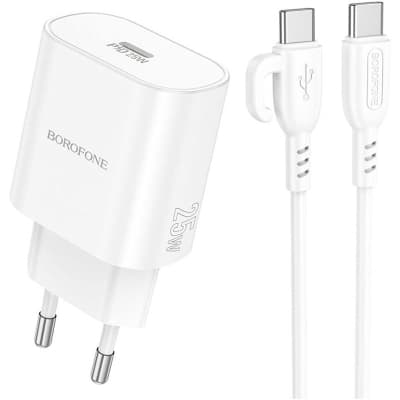 Зарядний пристрій BOROFONE BA82A Platinum USB-C PD25W + cable USB-C to USB-C White (6941991112270)