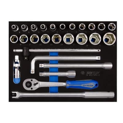 Набір інструментів KING TONY торцевих головок 1/2" з принаддям в ложементі, 27 шт. (9-4527MRV02)