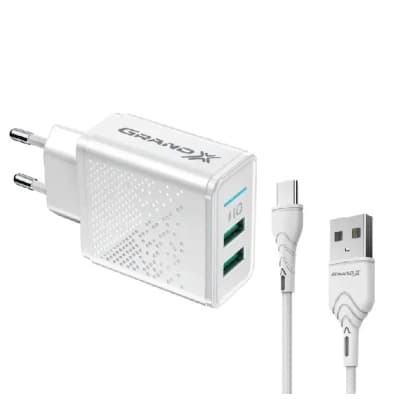 Зарядний пристрій Grand-X CH-60WT 2USB 5V 3.1A + USB-C cable (CH-60WT)