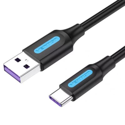 Дата кабель USB 2.0 AM to USB-C 0.5m 5.0A (25W) PVC black VENTION (CORBD)