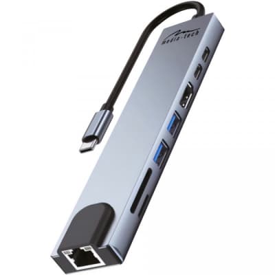 Концентратор Media-Tech USB-C 8-in-1 HDMI 4K/2xUSB-A/2xUSB-C/RJ45/SD/TF/PD 100W USB3.1 (MT5046)