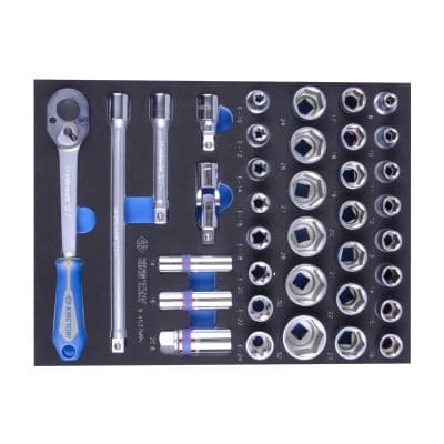 Набір інструментів KING TONY торцевих головок 1/2" з принаддям в ложементі, 37 шт. (9-4537MRV)