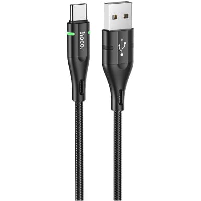 Дата кабель USB 2.0 AM to USB-C 1.2m 3A nylon aluminum with light indicator U93 black HOCO (6931474732170)