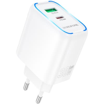 Зарядний пристрій BOROFONE BA89A Destello 1xUSB-C PD30W + 1xUSB QC3.0 White (6941991119361)
