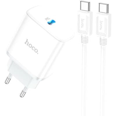 Зарядний пристрій HOCO C104A USB-C PD20W + cable USB-C to USB-C white (6931474782915)