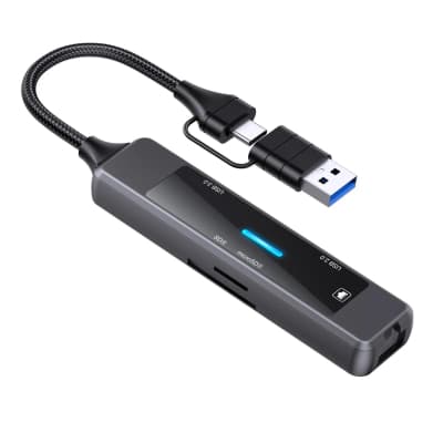 Концентратор XoKo USB-C 5-in-1 USB 3.0 + USB 2.0 + SD/TF + RJ45 100Mbps silver (XK-AC-350)