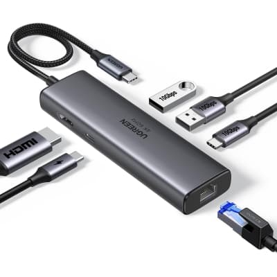Концентратор Ugreen USB-C to HDMI + 2xUSB 3.2 + USB-C 3.2 + RJ45 + PD CM512 gray (45000)