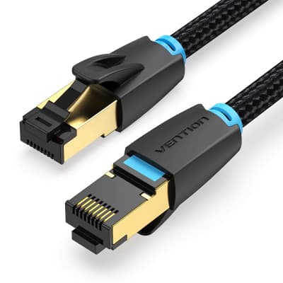 Патч-корд 1м, S/FTP cat 8 RJ-45 COPPER black VENTION (IKGBF)