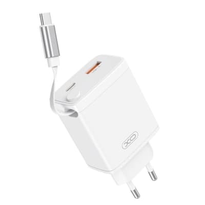 Зарядний пристрій XO 1xUSB-C + 1xUSB QC30W GaN + cable USB-C to USB-C white (XO-CE31)