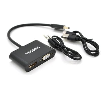 Перехідник HDMI M to VGA F + HDMI F 0.25m black VEGGIEG (YT-C-H-V500)
